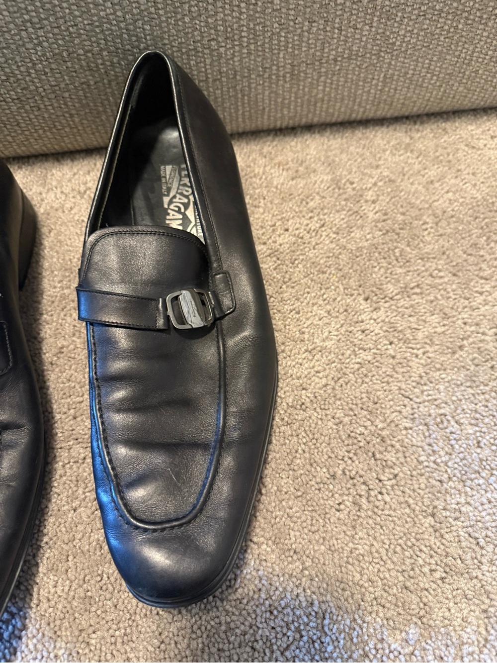 Salvatore Ferragamo Black Leather Slip-On Loafers with Buckle